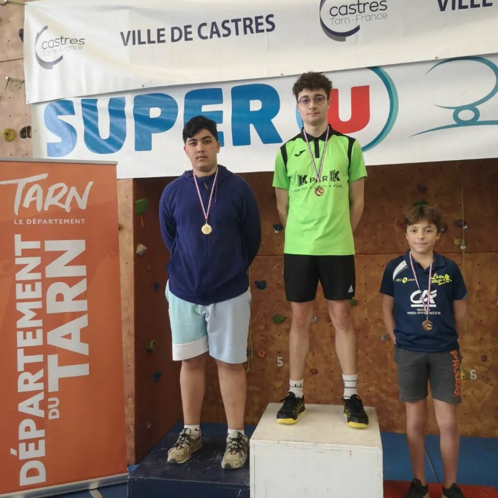 Photo podium -18ans lors du 4ème tour de critérium à Castres. Rayan Abdesselem termine 2ème