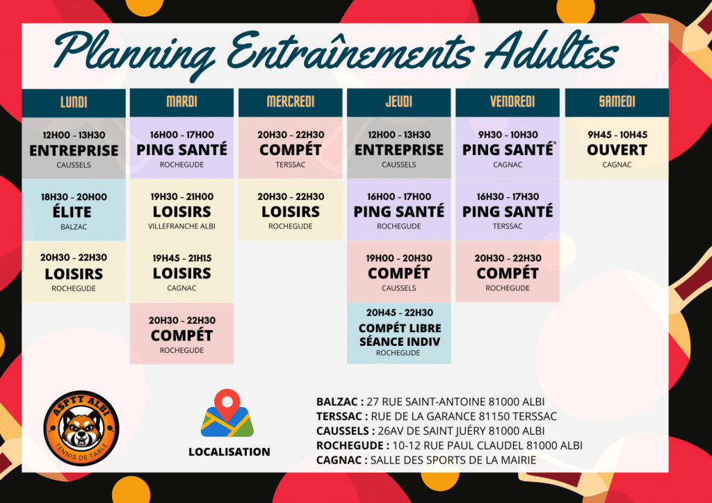 Entraînement adulte Albi tennis de Table